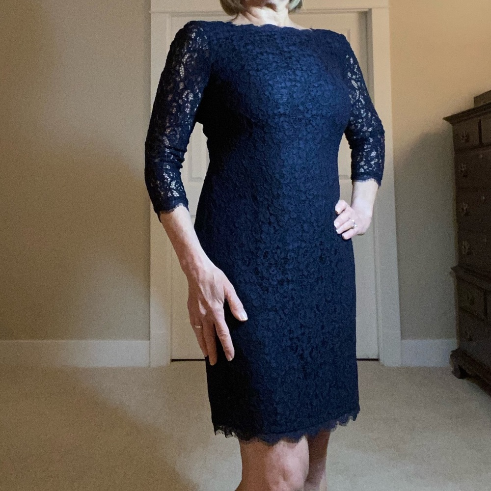 Adrianna Papell Evening sheath dress with lace overlay